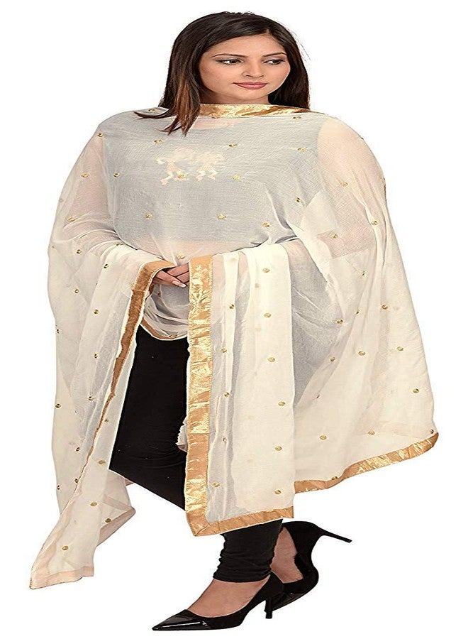 themilestocks Woman's Embroidered Chiffon Dupatta Scarf Shawl Wrap Soft Indian Bridal Wedding (Off White) - Image 2